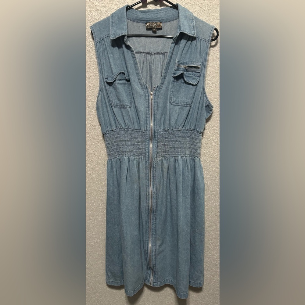 Sleeveless Denim Dress with full Zip front.